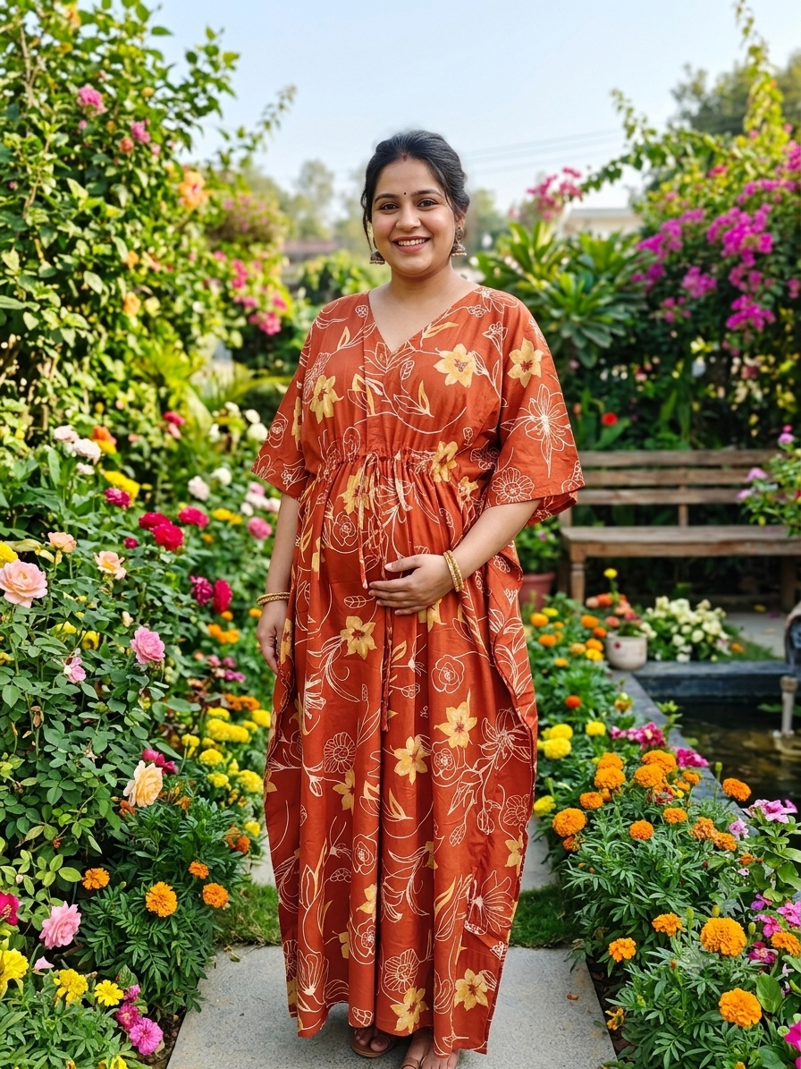 Premium floral plus size kaftan in pure soft cambric cotton fabric with centre zip &length 57” (free size L-5xl)