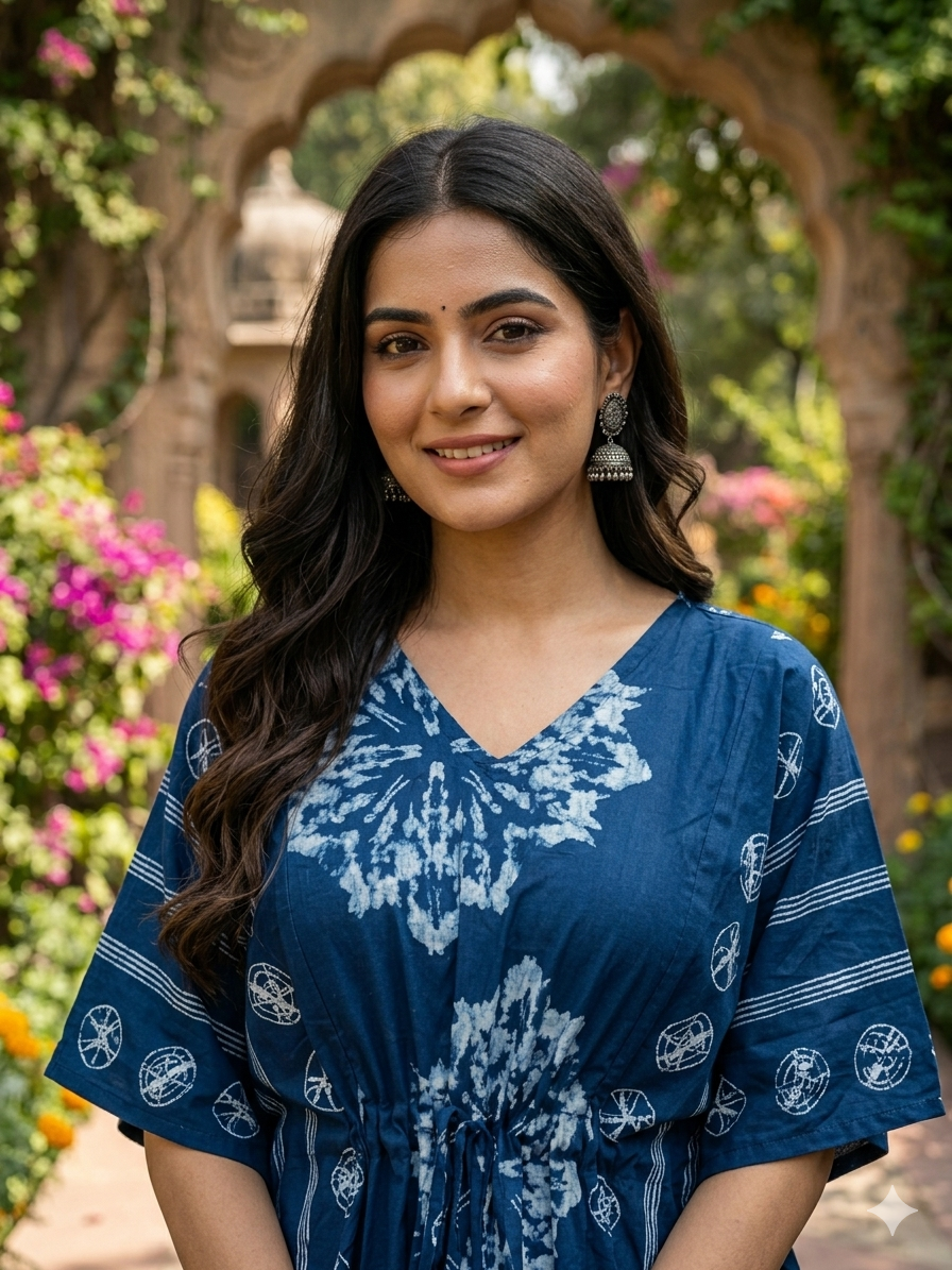 Floral feeding kaftan-teal blue