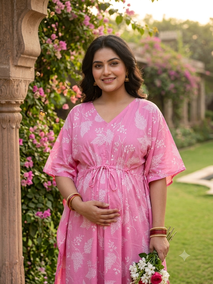 Premium floral kaftan in pure soft cotton fabric with centre zip &length 57”