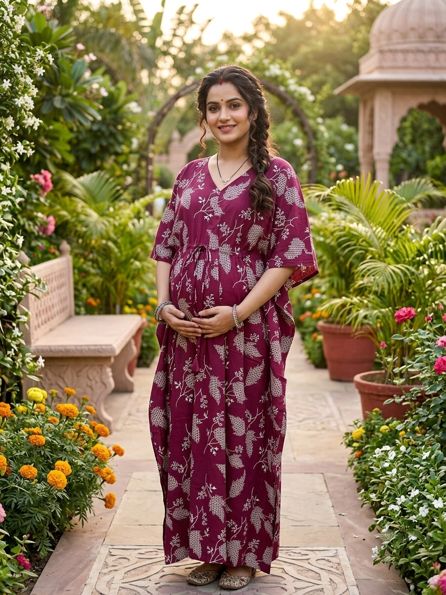 Premium floral kaftan in pure soft cotton fabric with centre zip &length 57”