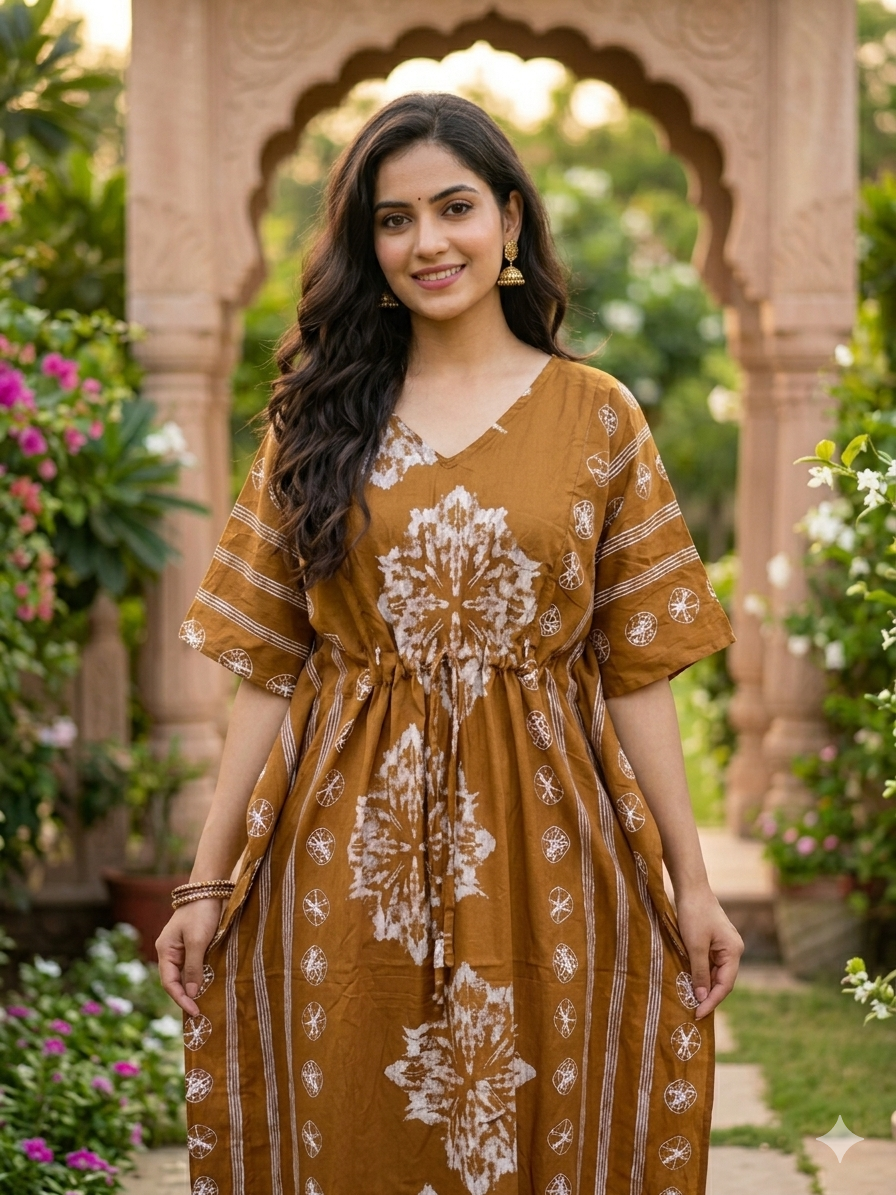 Floral feeding kaftan-mustard