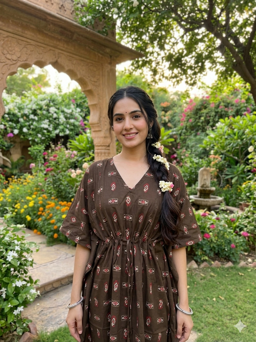 Floral feeding kaftan-dark olive