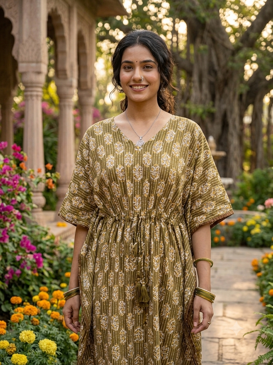 Premium kantha floral kaftan in RAYON fabric with double side zip &length 56” (size xxxl)