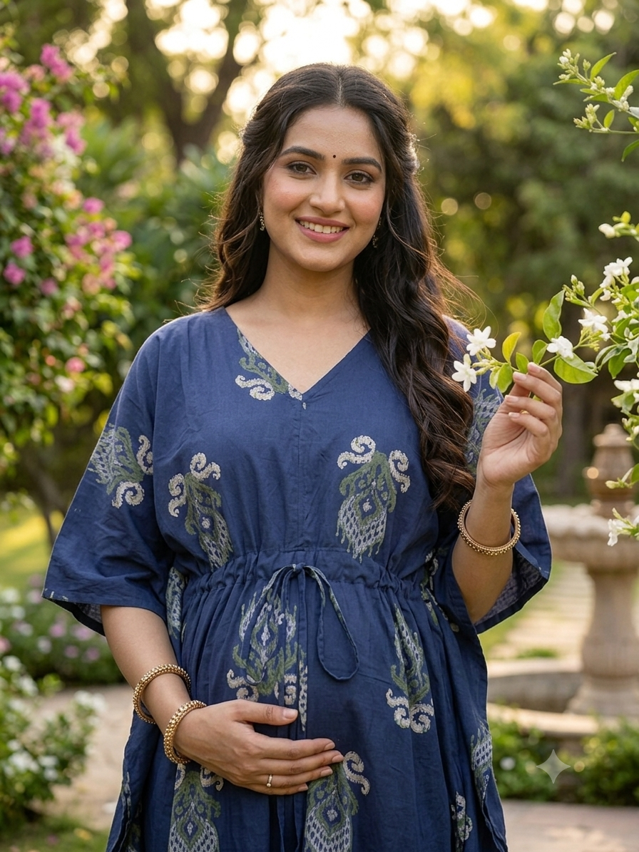 Premium floral kaftan in pure soft cotton fabric with centre zip &length 57”