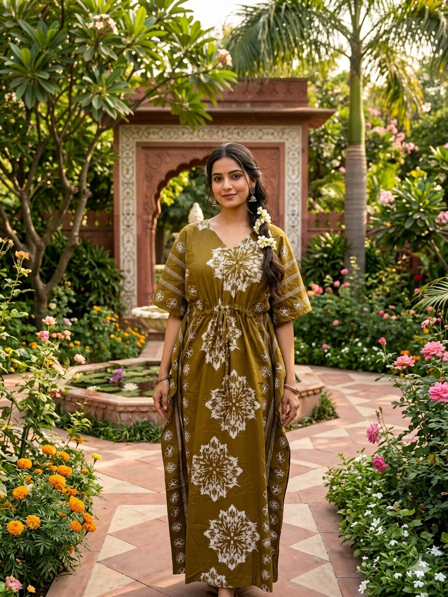 Floral feeding kaftan-mehandi