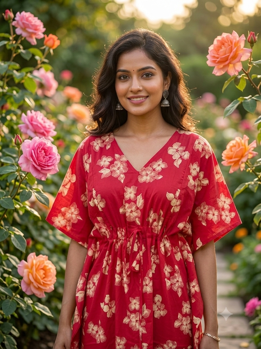 Floral feeding kaftan-red