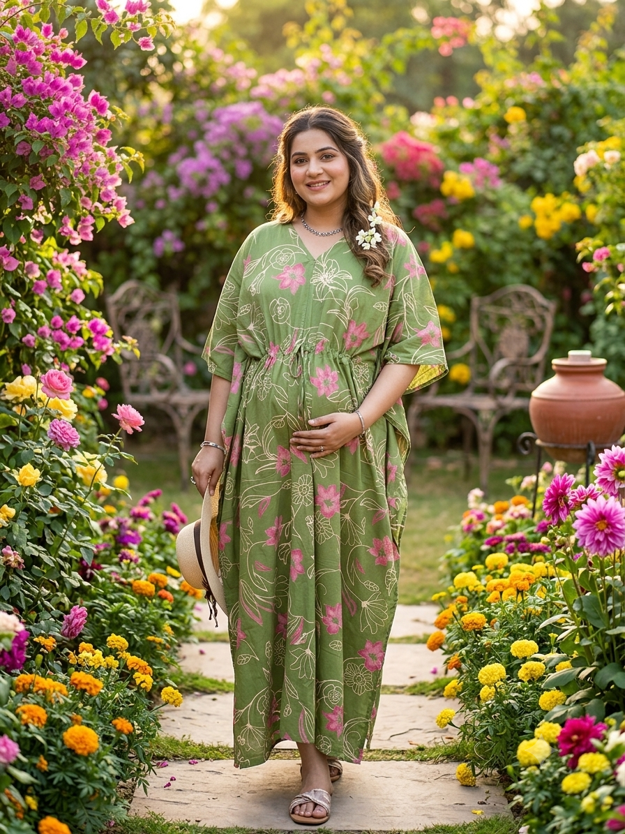 Premium floral plus size kaftan in pure soft cambric cotton fabric with centre zip &length 57” (free size L-5xl)