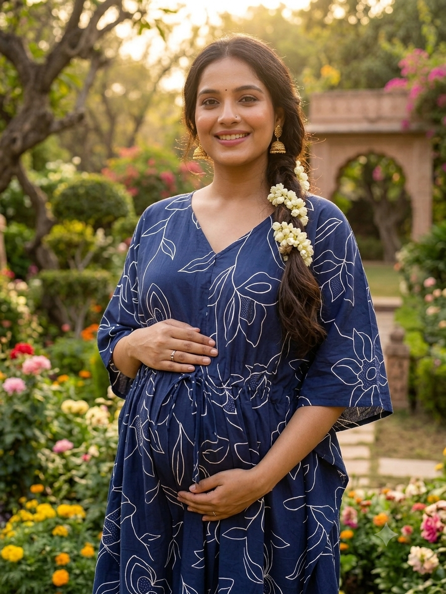 Premium floral kaftan in pure soft cotton fabric with centre zip &length 57”