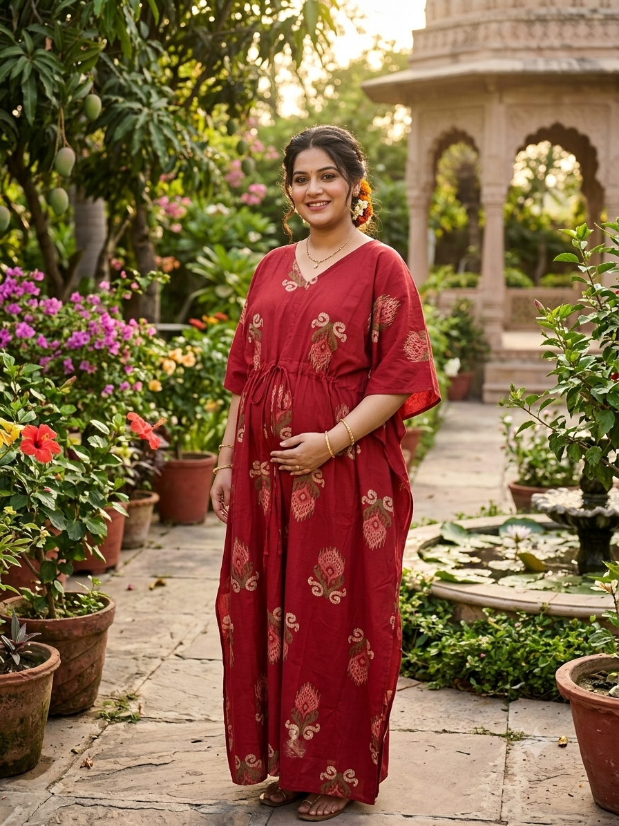 Premium floral kaftan in pure soft cotton fabric with centre zip &length 57”