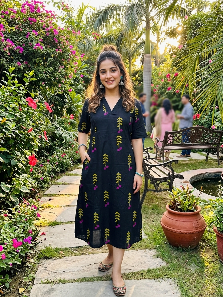 Black blossom collar- neck feeding frock