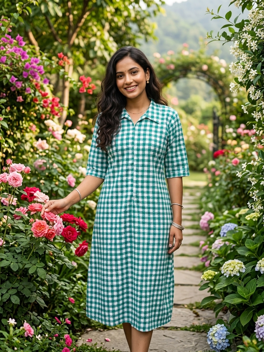 Check Shirt-collar feeding frock