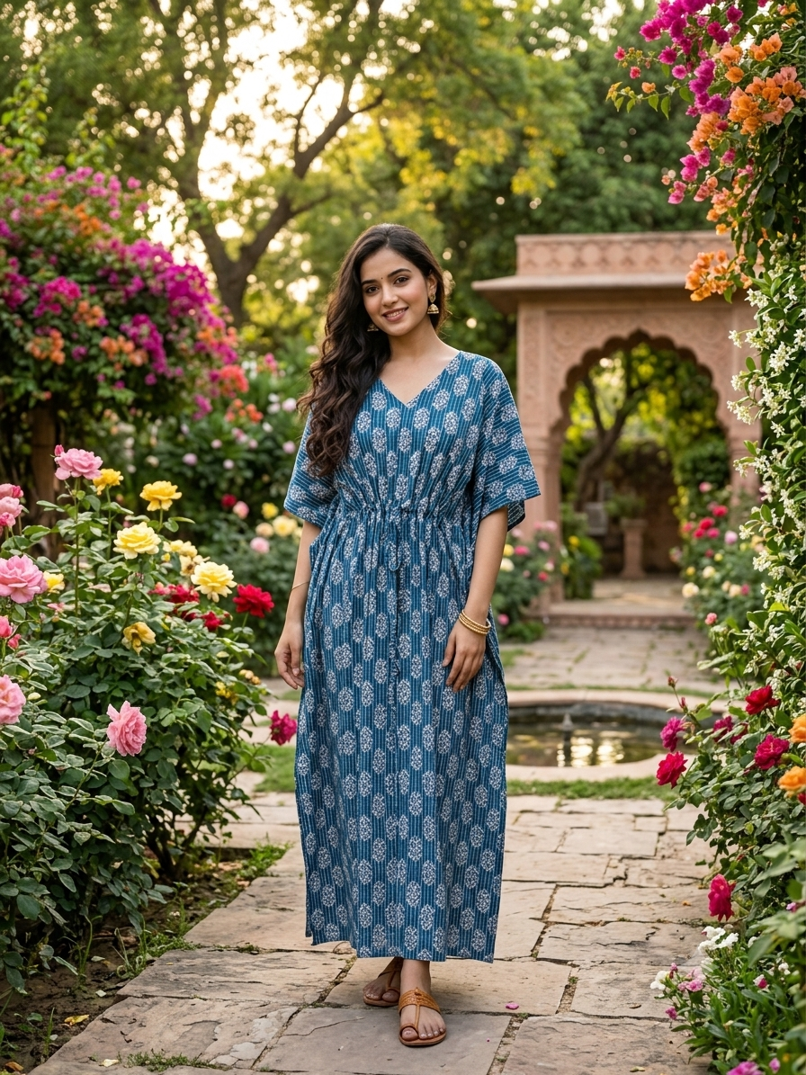 Premium kantha floral kaftan in RAYON fabric with double side zip &length 56” (size xxxl)