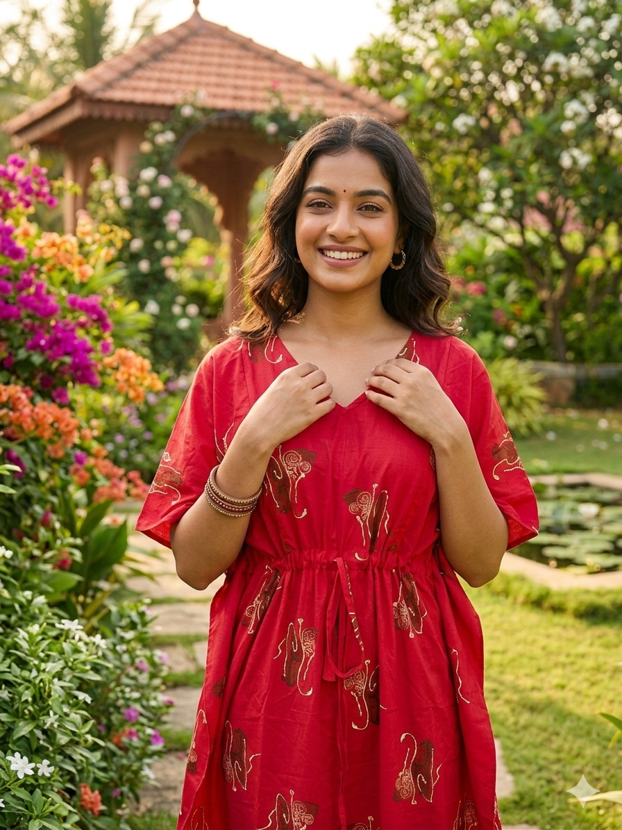 Floral feeding kaftan-red