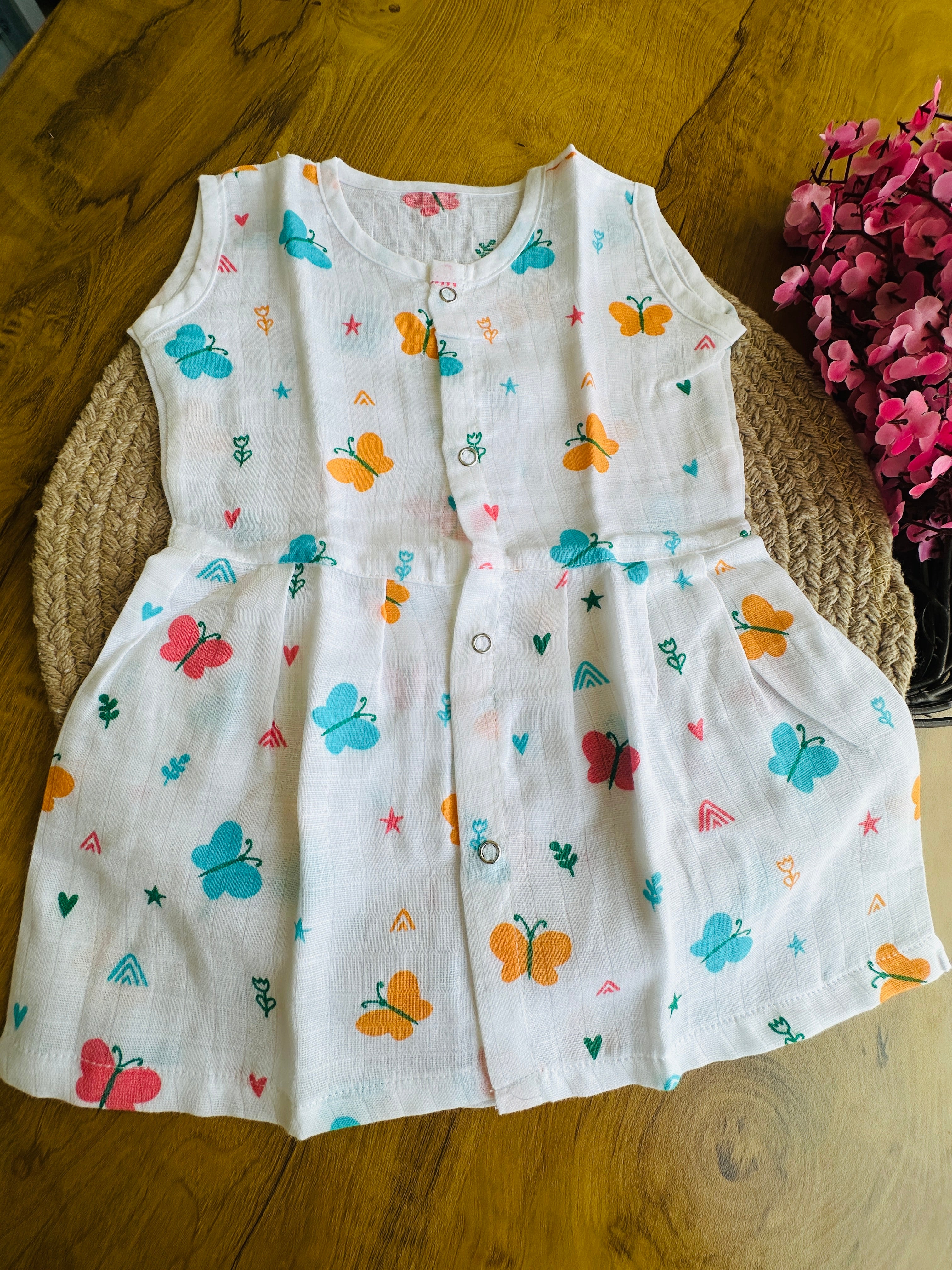 muslin frocks front open (3-6months)