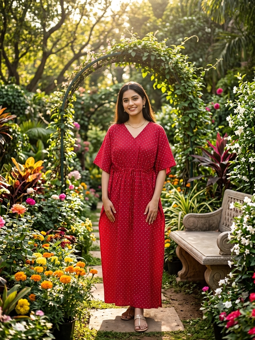 Polka feeding kaftan-red