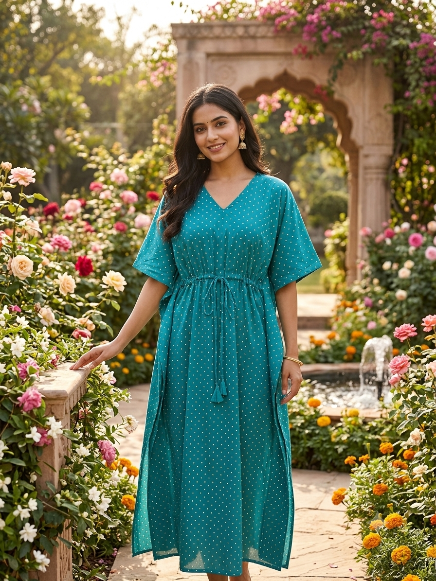 Polka feeding kaftan-peacock