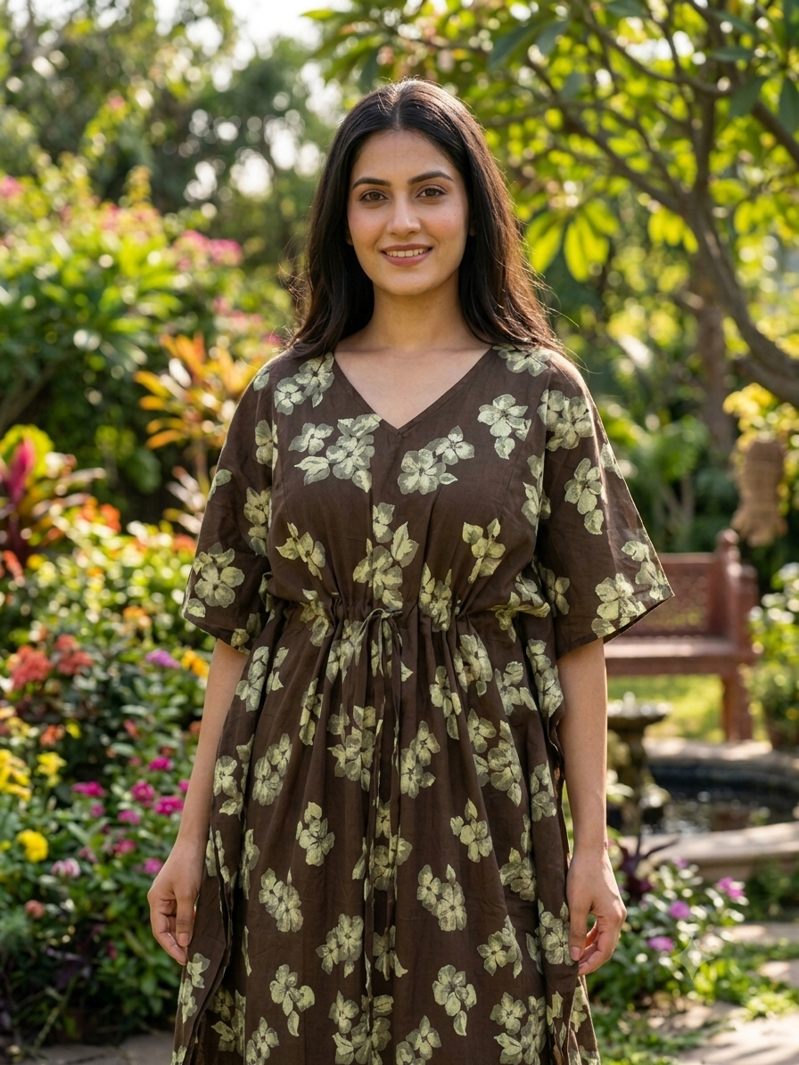 Floral feeding kaftan-mehandi