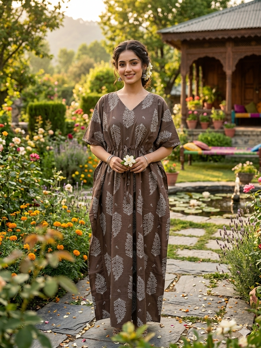 Floral feeding kaftan-brown