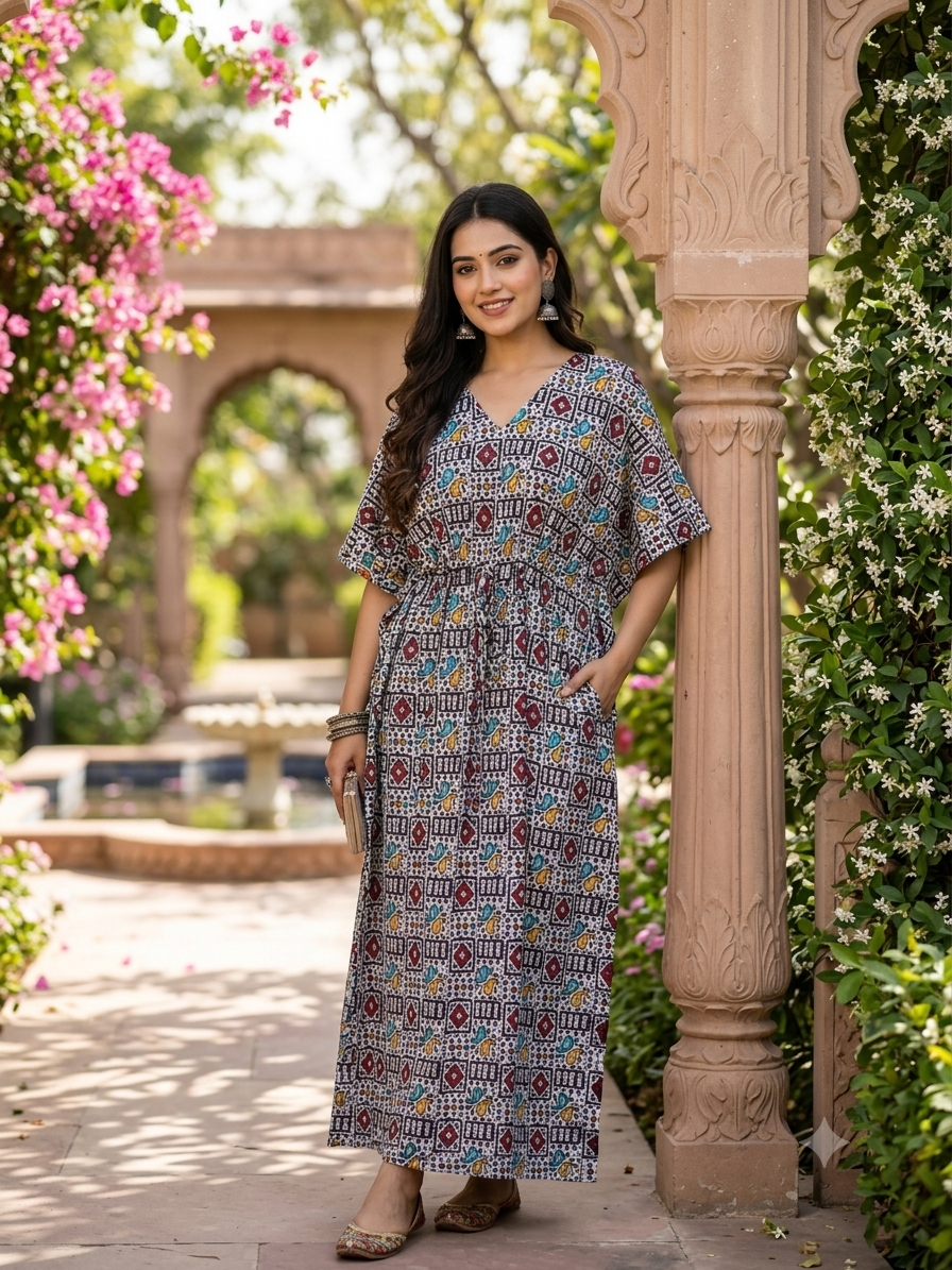 Batik feeding kaftan-black&meroon