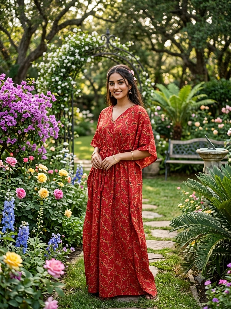 Floral feeding kaftan-red