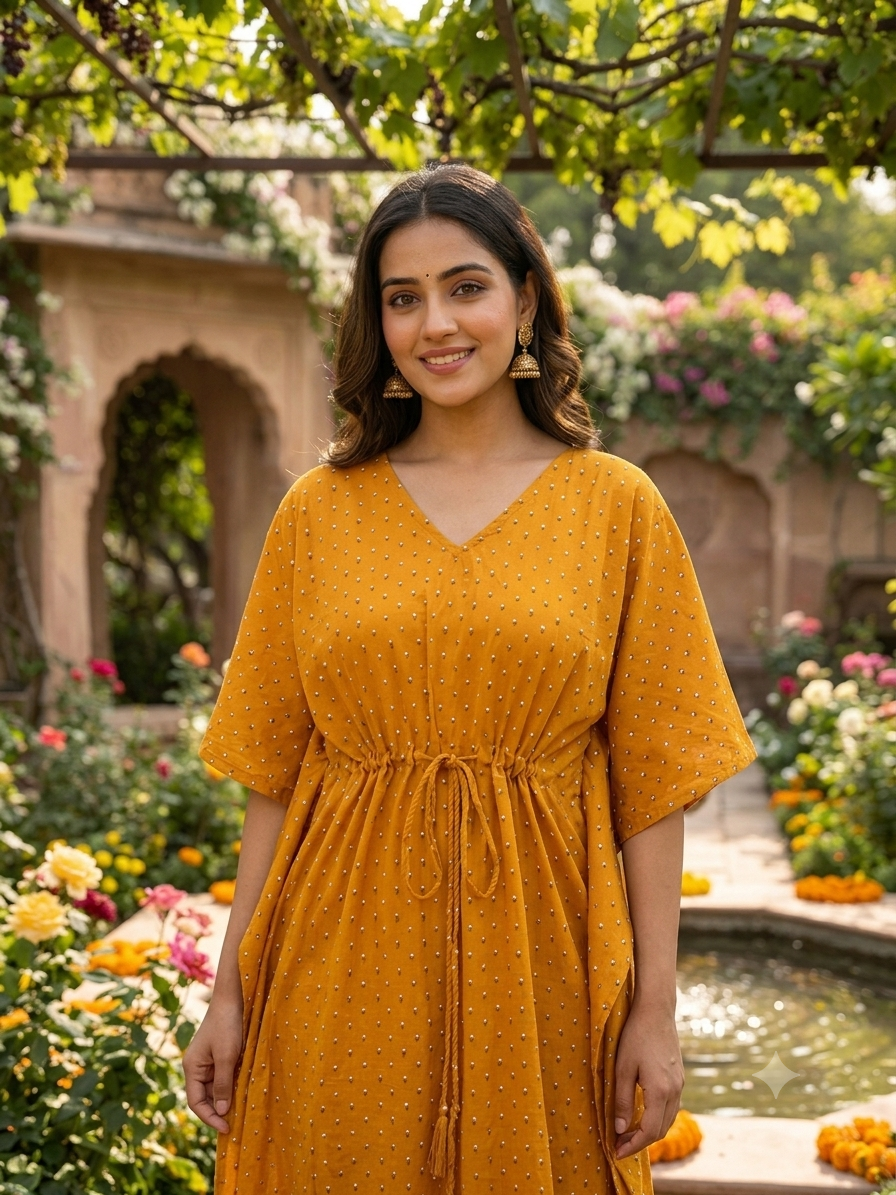 Polka feeding kaftan-mustard