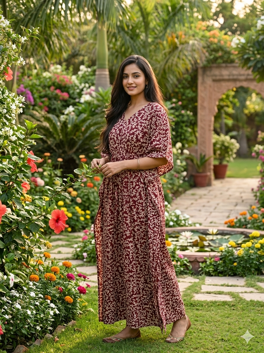 Floral ajrak feeding kaftan