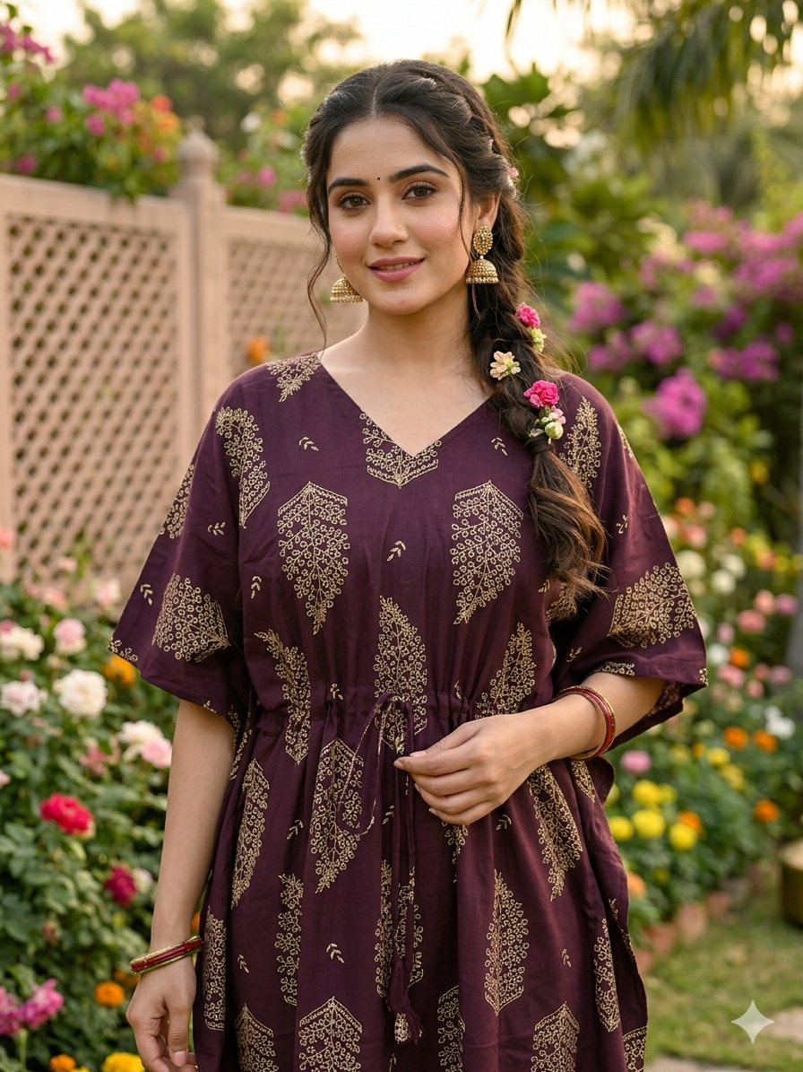 Floral feeding kaftan-wine