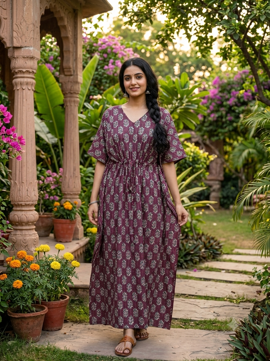 Premium kantha floral kaftan in RAYON fabric with double side zip &length 56” (size xxxl)