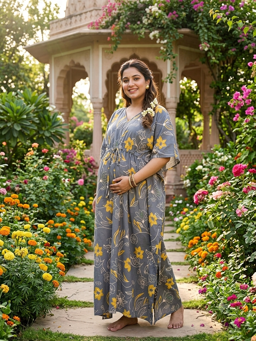 Premium floral plus size kaftan in pure soft cambric cotton fabric with centre zip &length 57” (free size L-5xl)