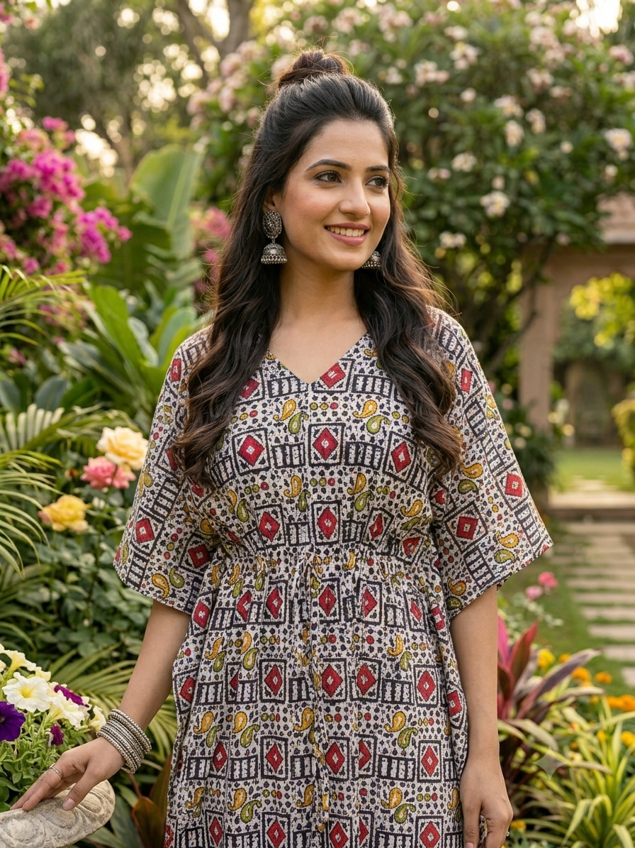 Batik feeding kaftan-black&pink