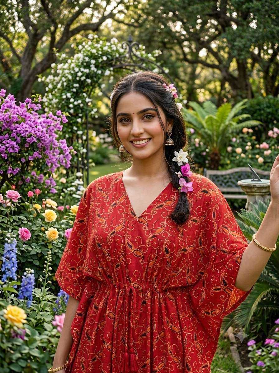 Floral feeding kaftan-red