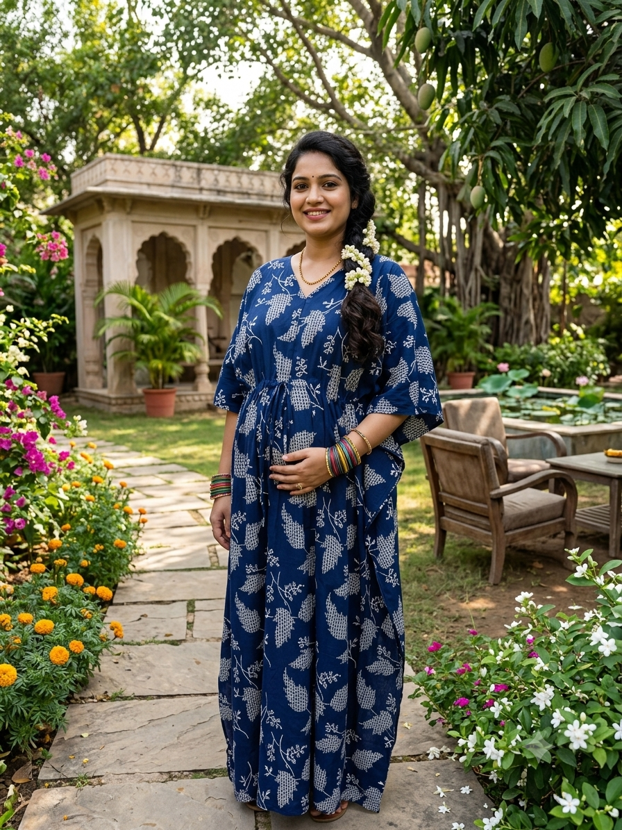 Premium floral kaftan in pure soft cotton fabric with centre zip &length 57”