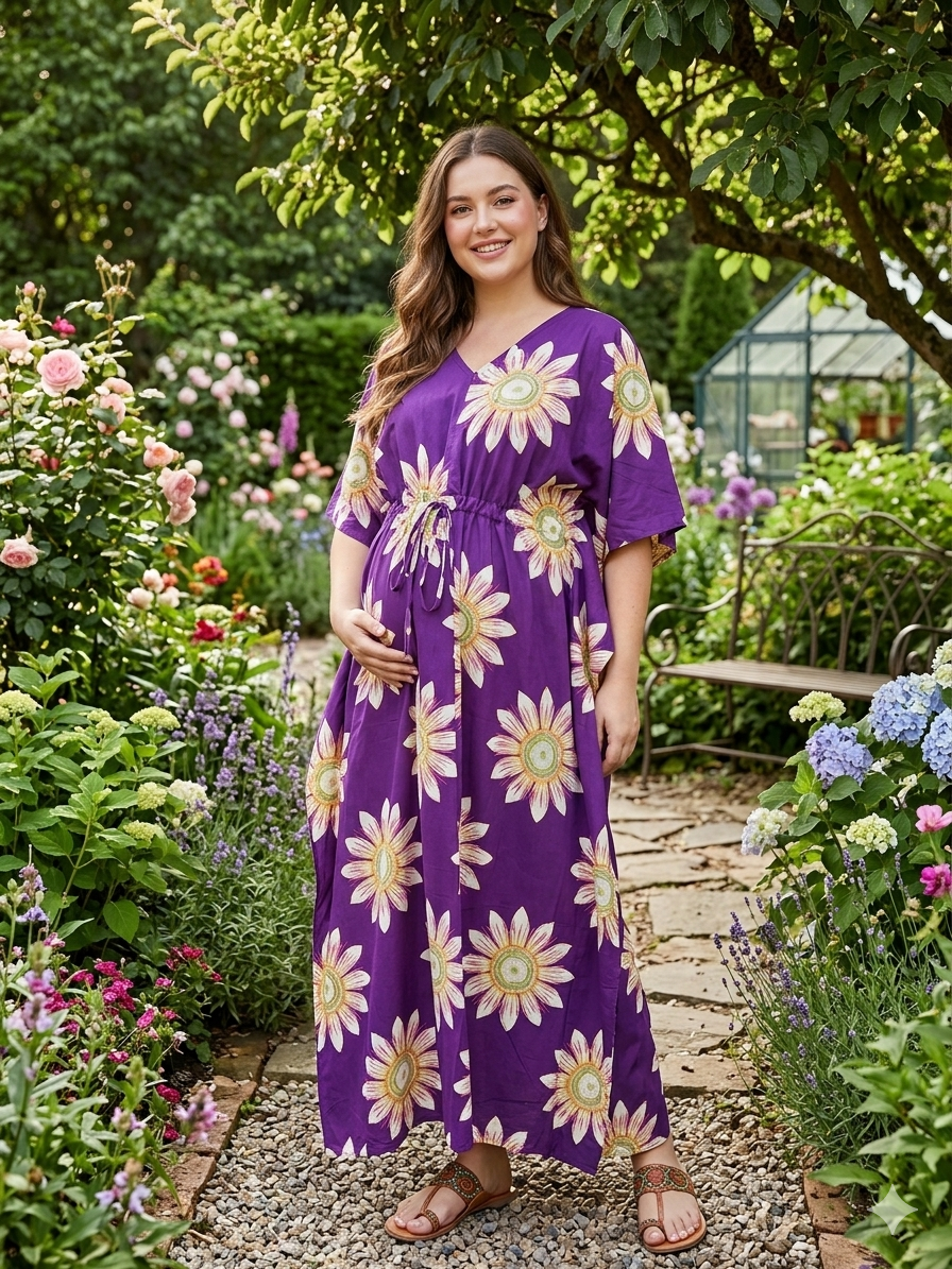 Premium floral plus size kaftan in pure soft cambric cotton fabric with centre zip &length 57” (free size L-5xl)
