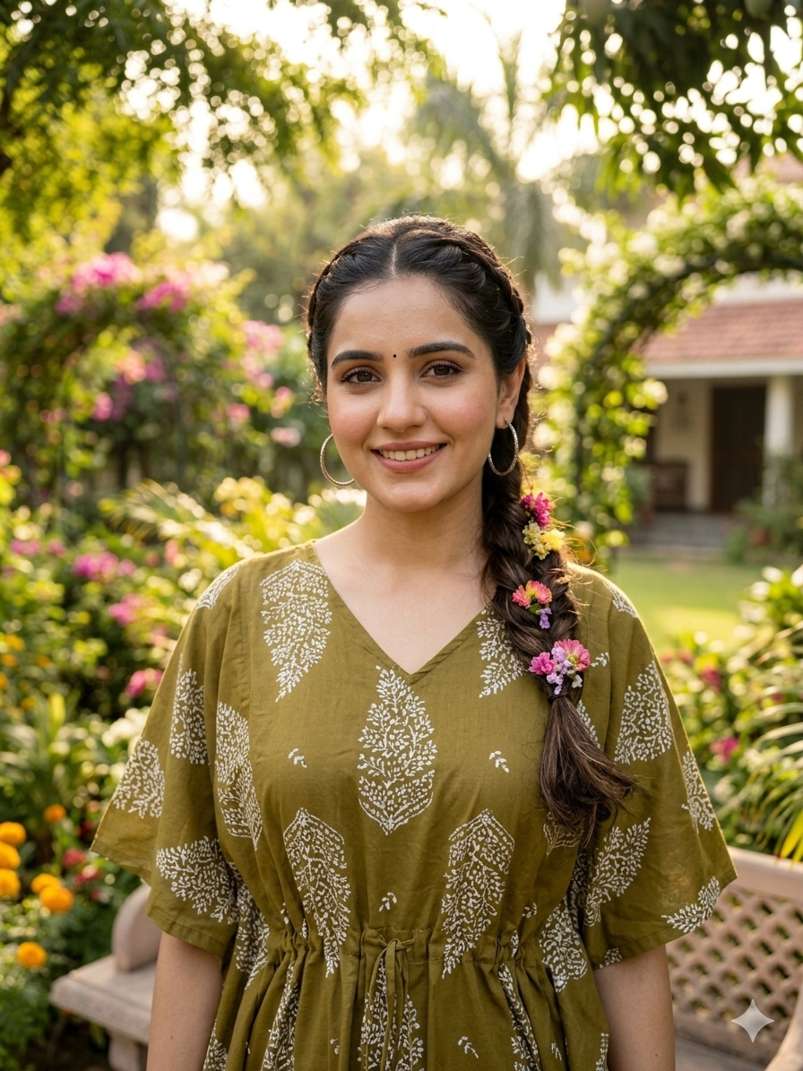 Floral feeding kaftan-mehandi