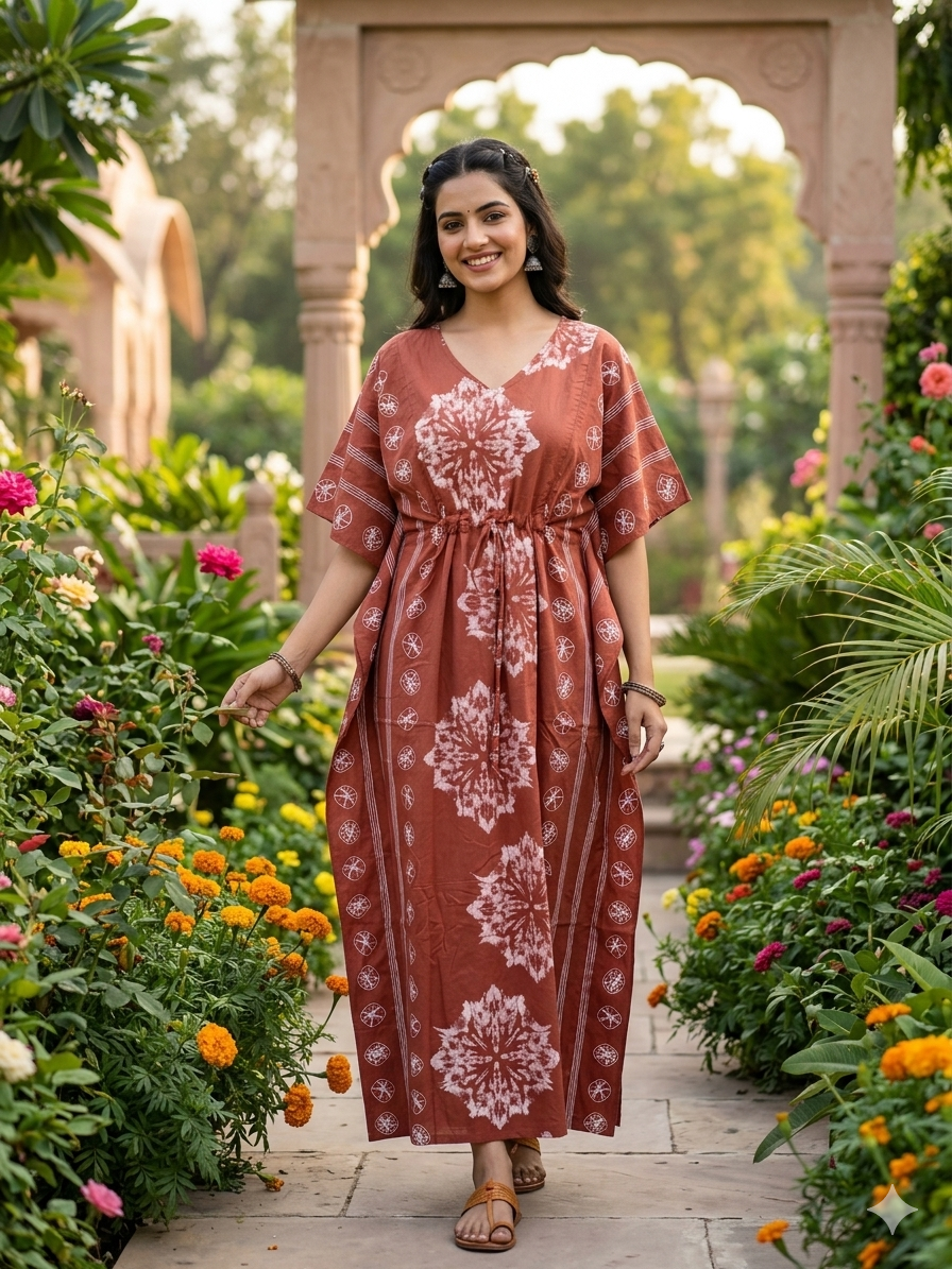 Floral feeding kaftan-brick