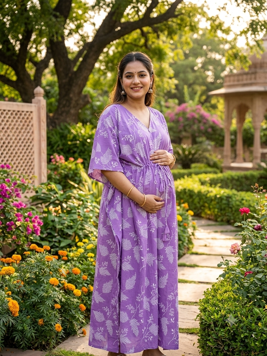 Premium floral kaftan in pure soft cotton fabric with centre zip &length 57”