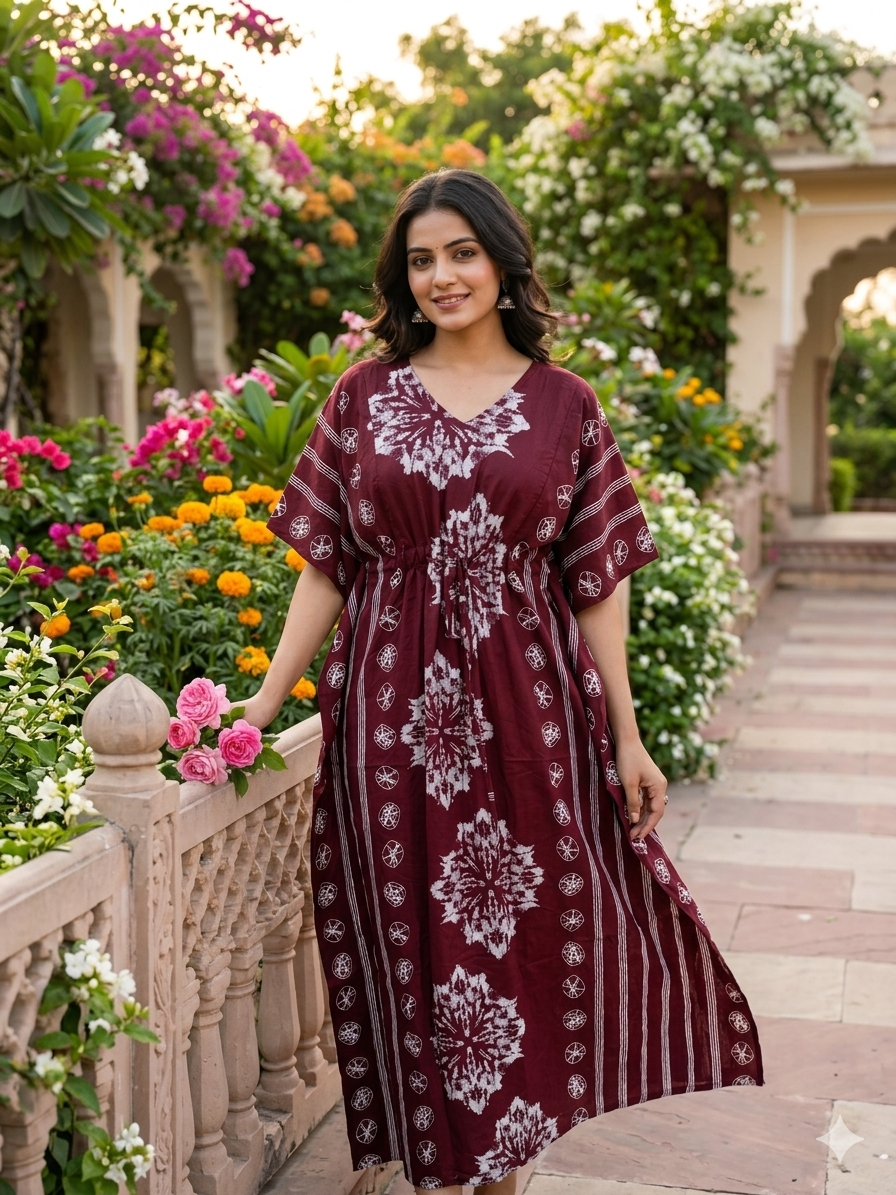 Floral feeding kaftan-meroon