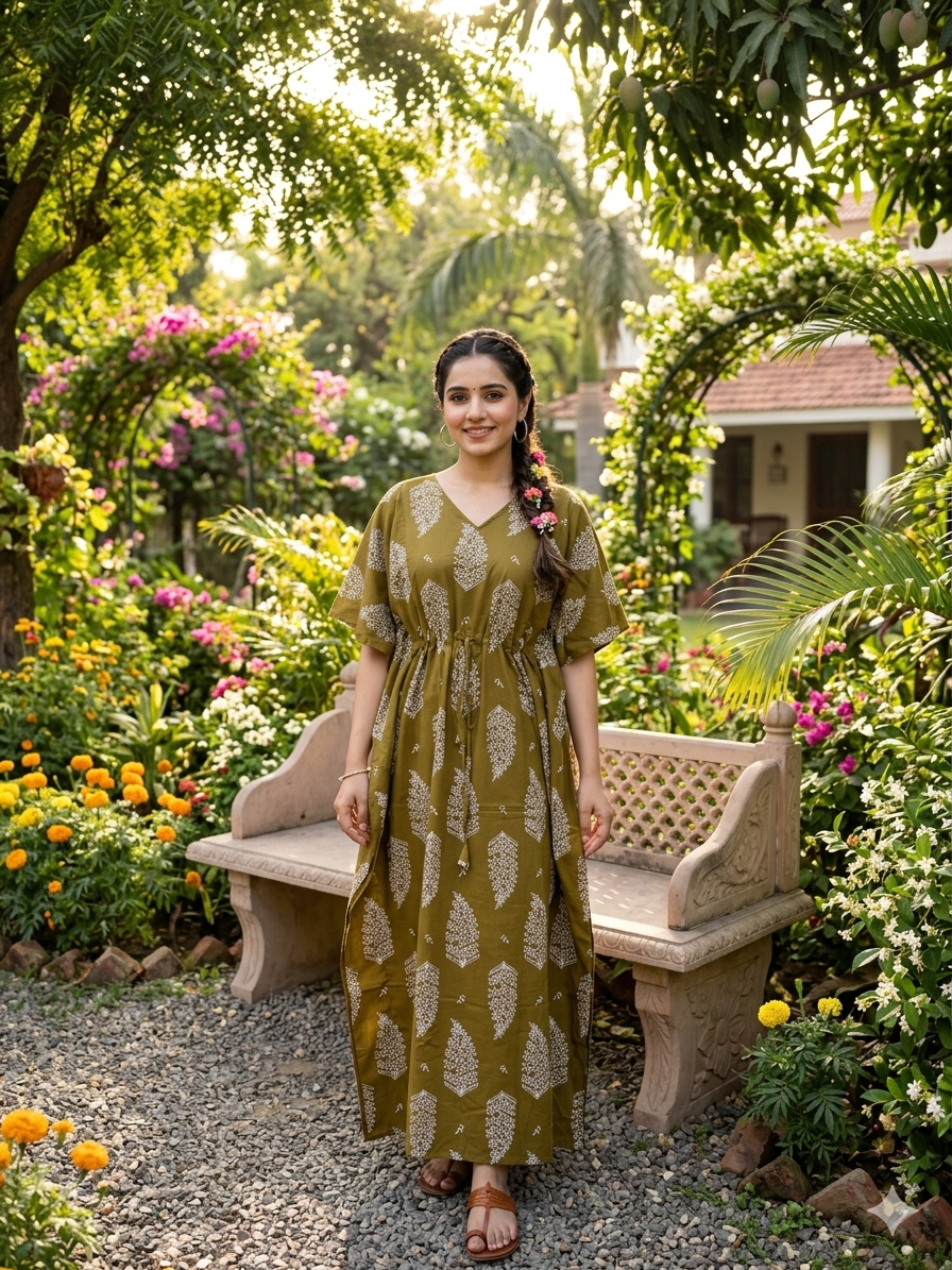 Floral feeding kaftan-mehandi