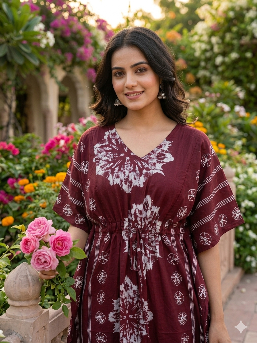 Floral feeding kaftan-meroon
