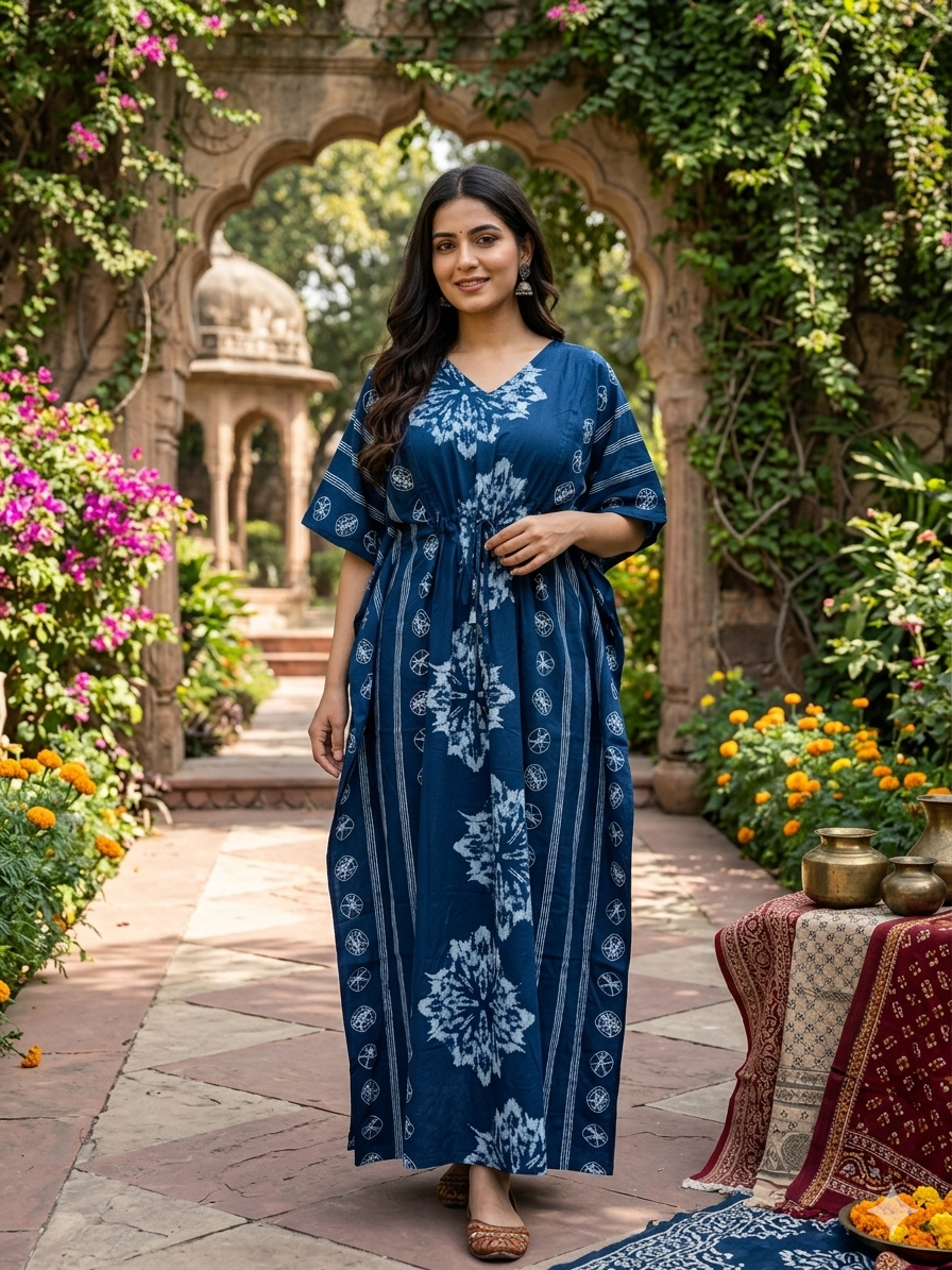 Floral feeding kaftan-teal blue