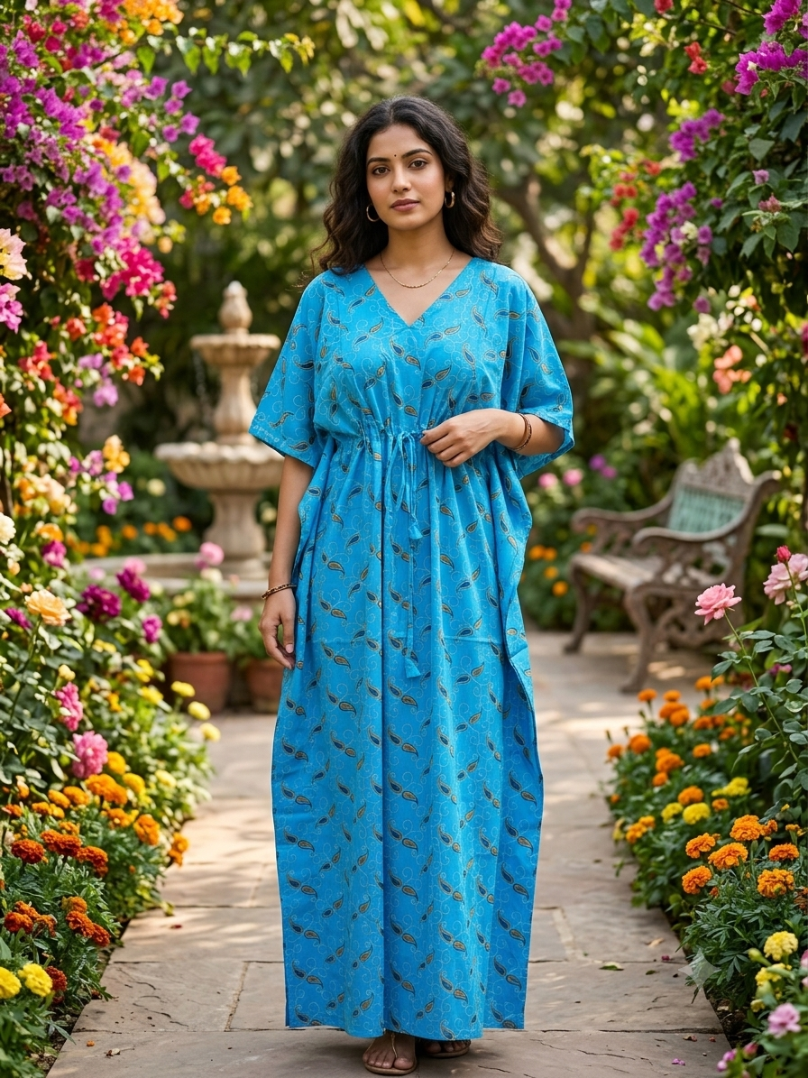 Floral feeding kaftan-oceanblue