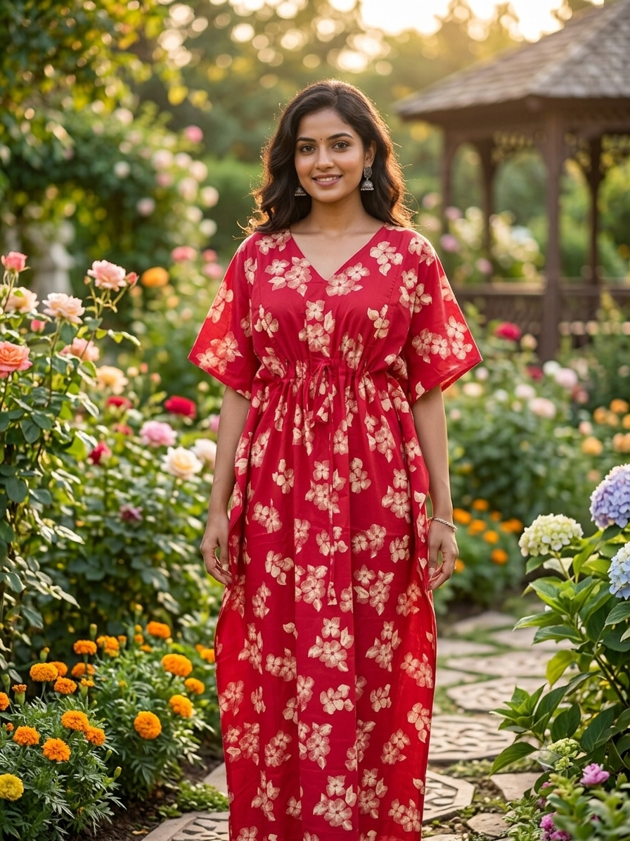 Floral feeding kaftan-red