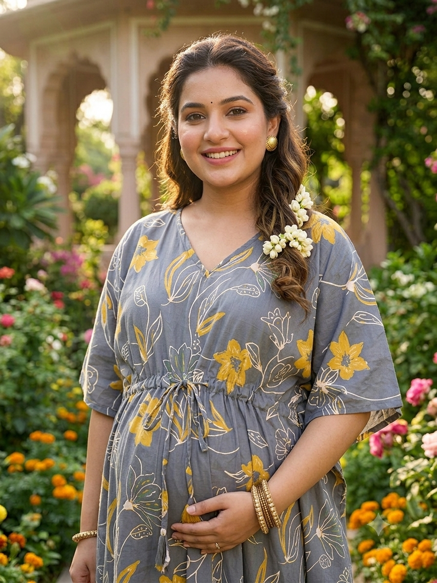Premium floral plus size kaftan in pure soft cambric cotton fabric with centre zip &length 57” (free size L-5xl)