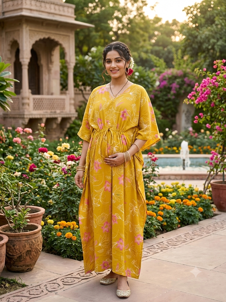 Premium floral plus size kaftan in pure soft cambric cotton fabric with centre zip &length 57” (free size L-5xl)
