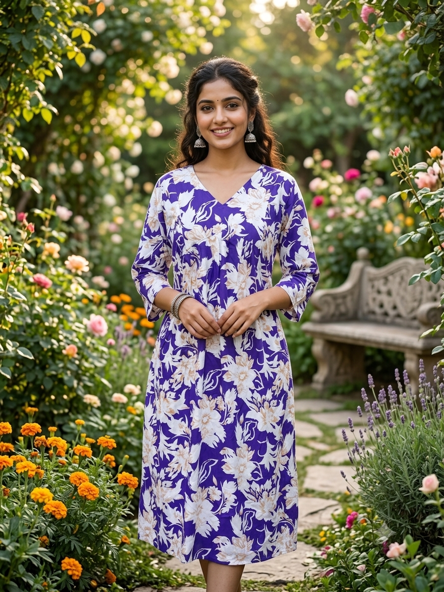 Floral aliacut 3/4 sleeve feeding frock