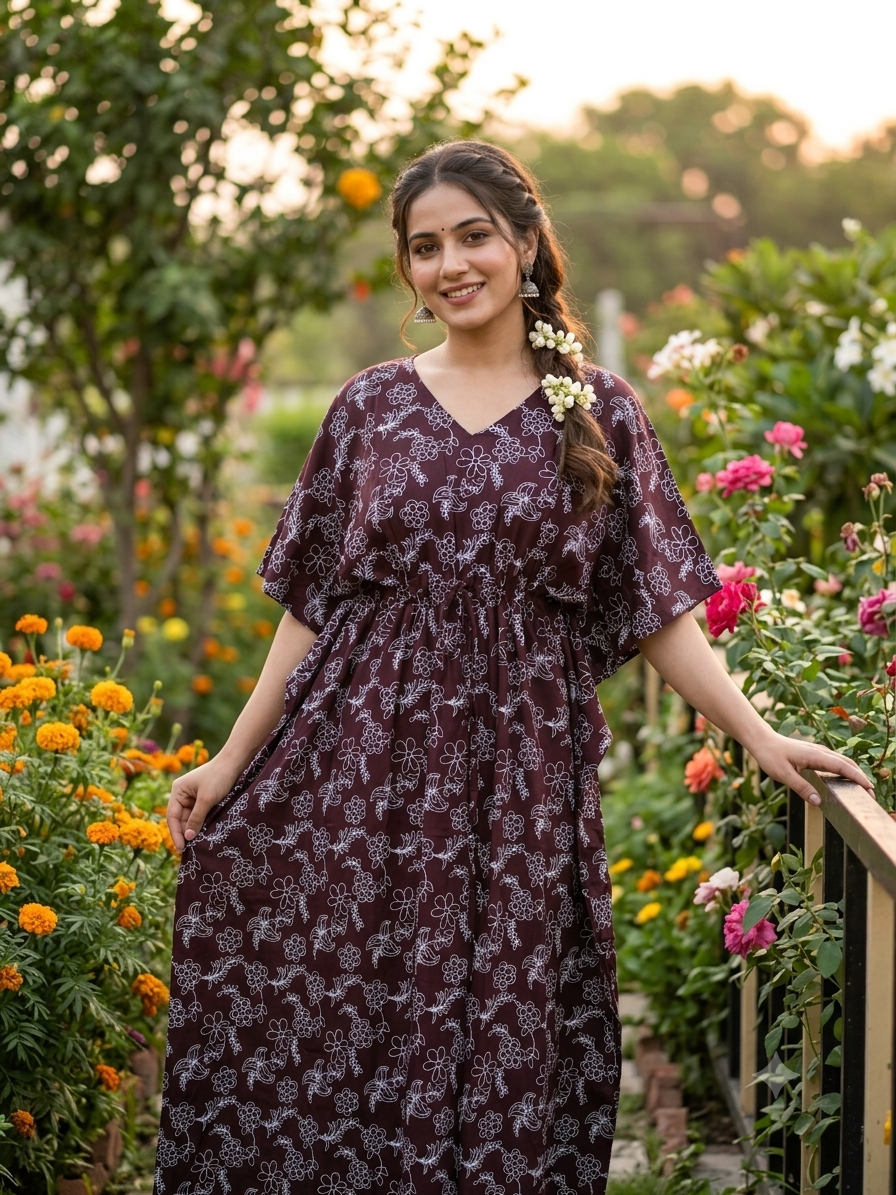 Floral feeding kaftan-wine
