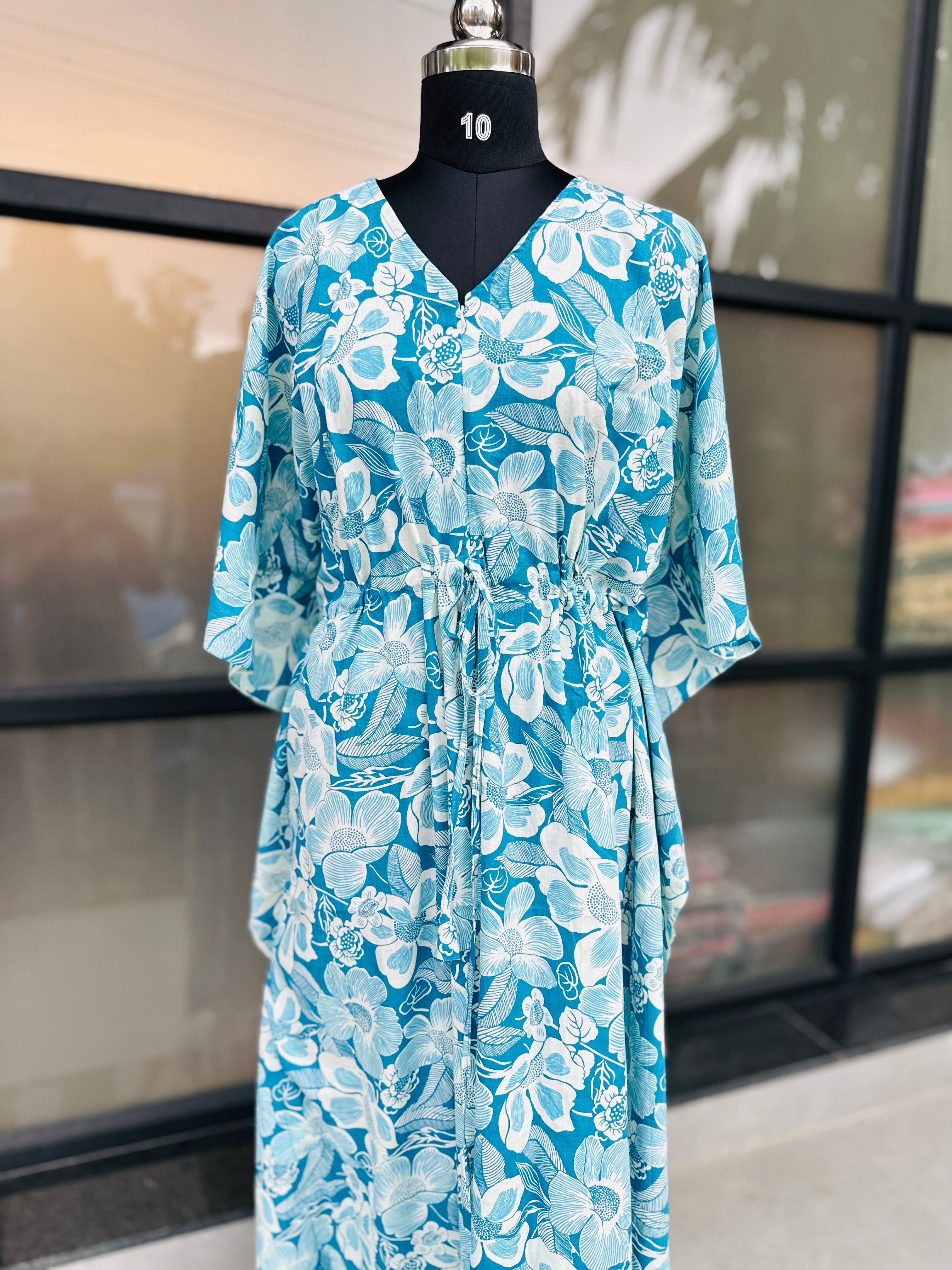 Premium floral kaftan in jaipur cotton fabric with centre zip