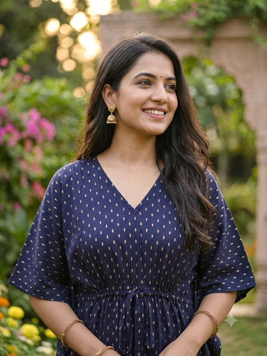 Polka feeding kaftan-navyblue