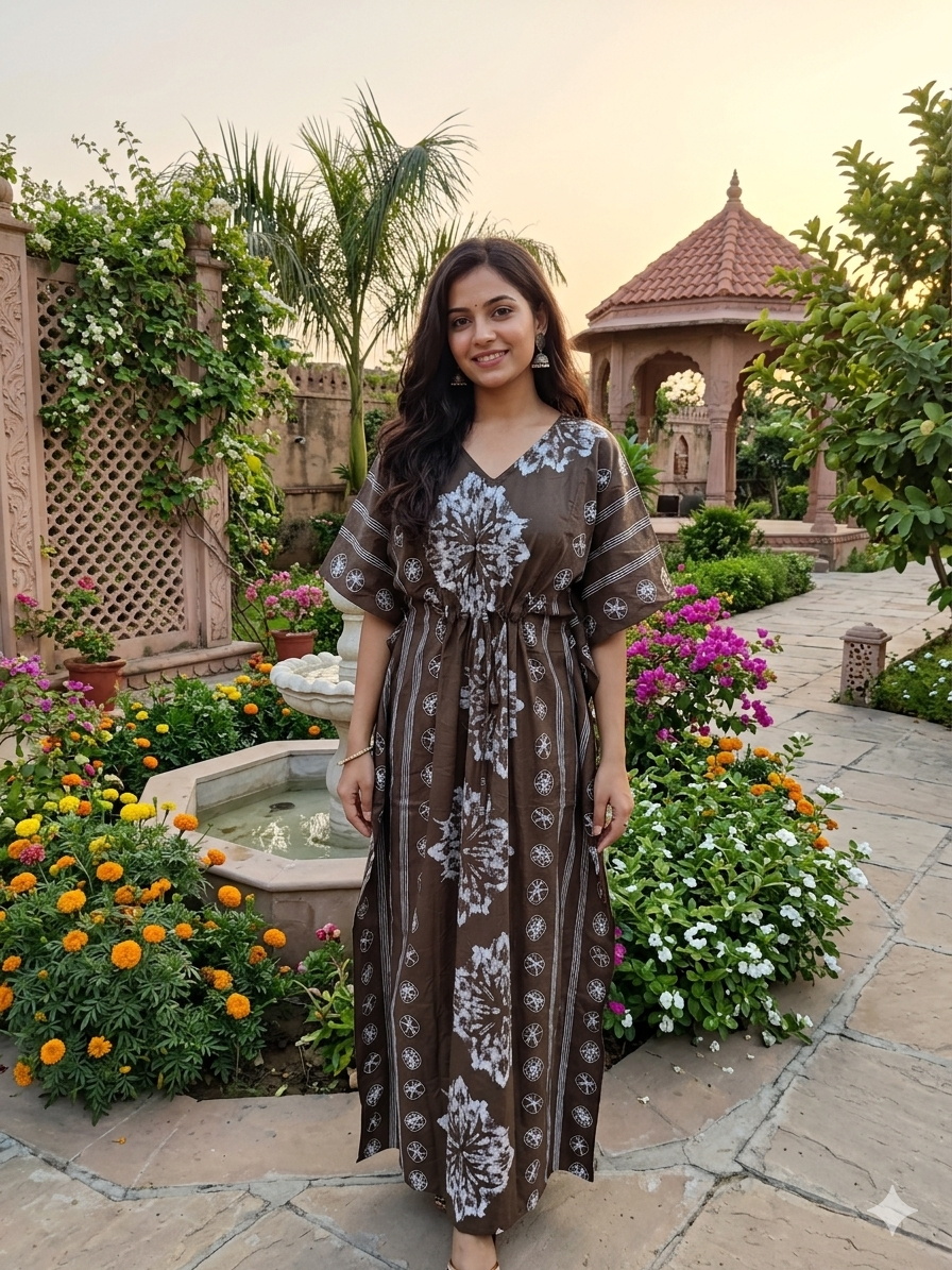 Floral feeding kaftan-brown
