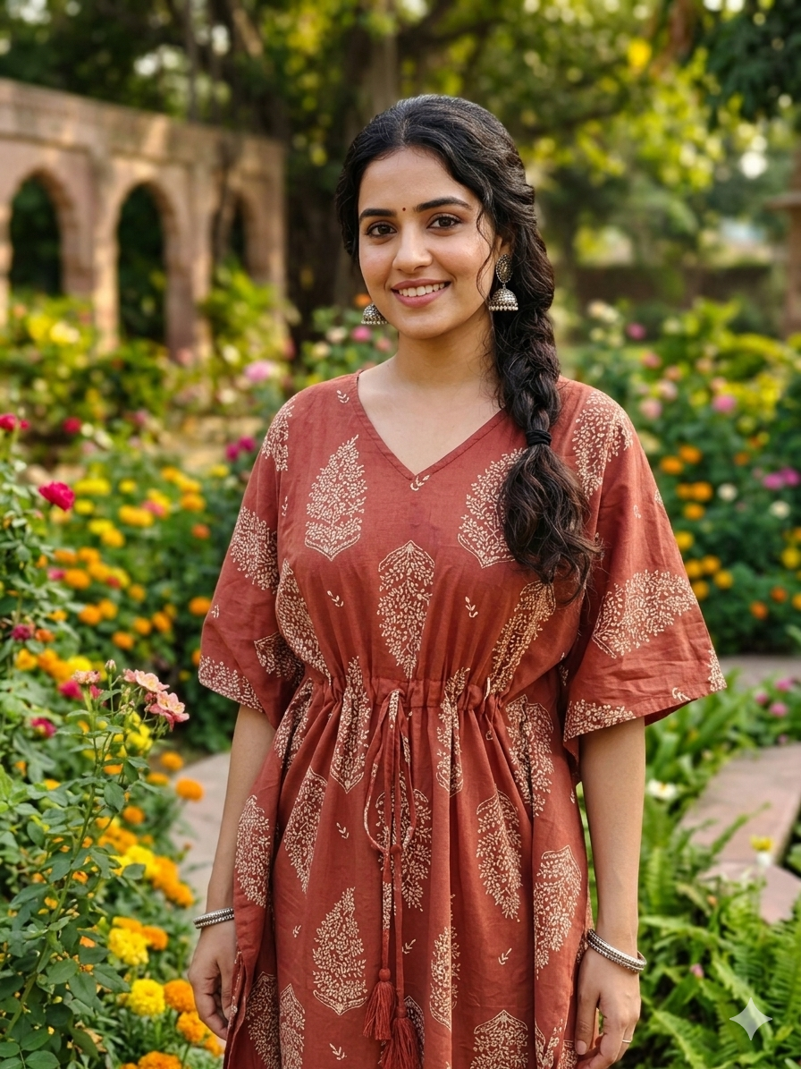 Floral feeding kaftan-brick